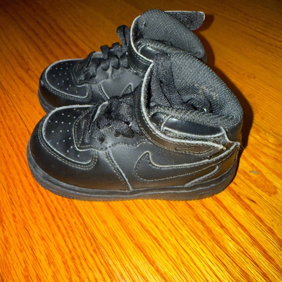 Nike Air Force 1 MID TD 7C Baby Shoe Triple Black Infant Sneaker - Picture 4 of 6